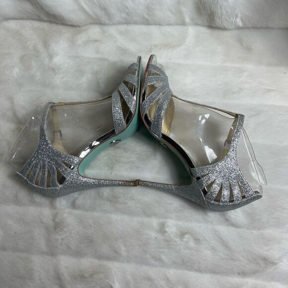 Betsey Johnson Blue silver glitter T strap sandals open toe ankle strap … - Picture 5 of 12